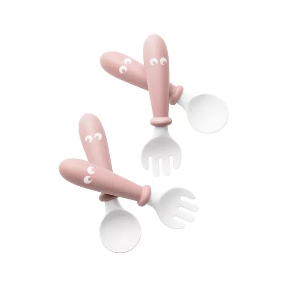 Cuillère et Fourchette pour Bébé, lot de 4 – Rose pastel