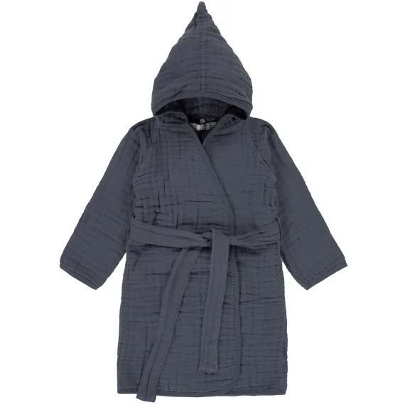 Peignoir en mousseline de coton bleu marine (2-3 ans)