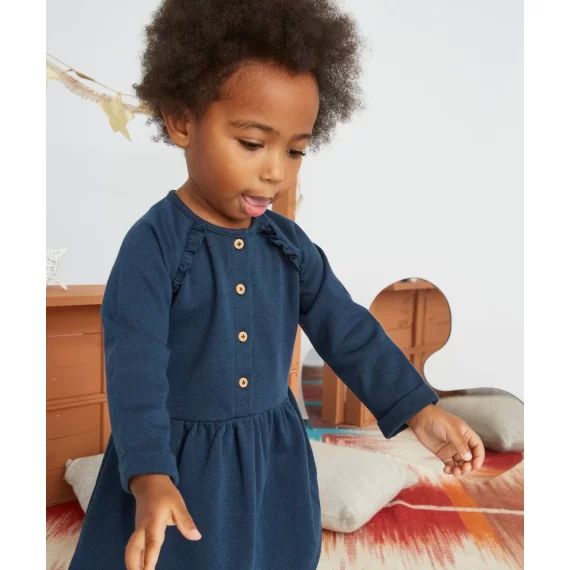 Robe en molleton bleu marine brillante bébé fille –  – Soldes