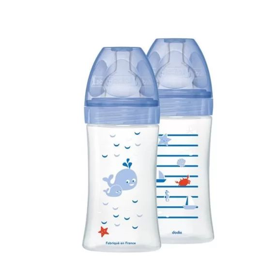 Dodie Biberon Sensation+ Anti-Coliques +0m Baleine Lot de 2 x 270ml bleu