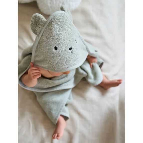 Cape de bain + gant en coton bio* amande