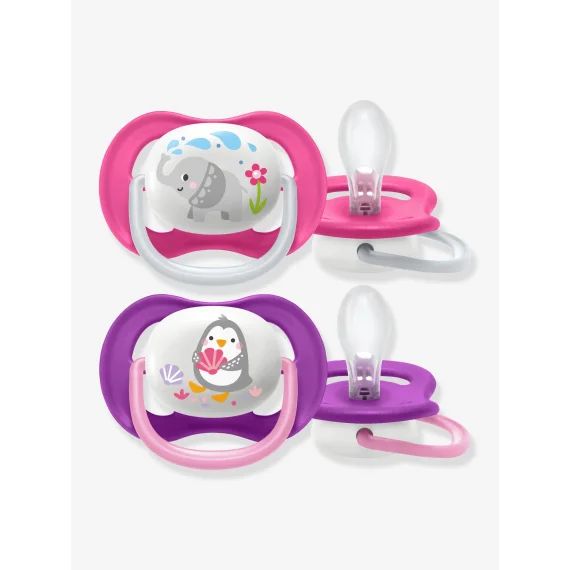 Lot de 2 sucettes Ultra air animals 2e âge Philips AVENT pingouin + éléphant