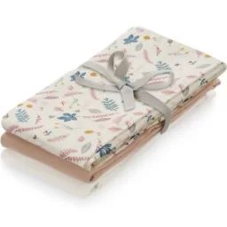 Lot de 3 langes en coton bio Pressed Leaves rose (70 x 70 cm)