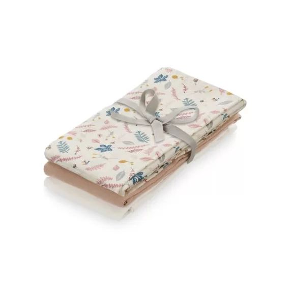 Lot de 3 langes en coton bio Pressed Leaves rose (70 x 70 cm)