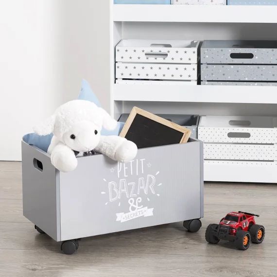 Coffre À Jouets À Roulettes Gris