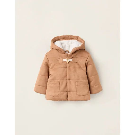 Doudoune En Daim Avec Capuche Beige