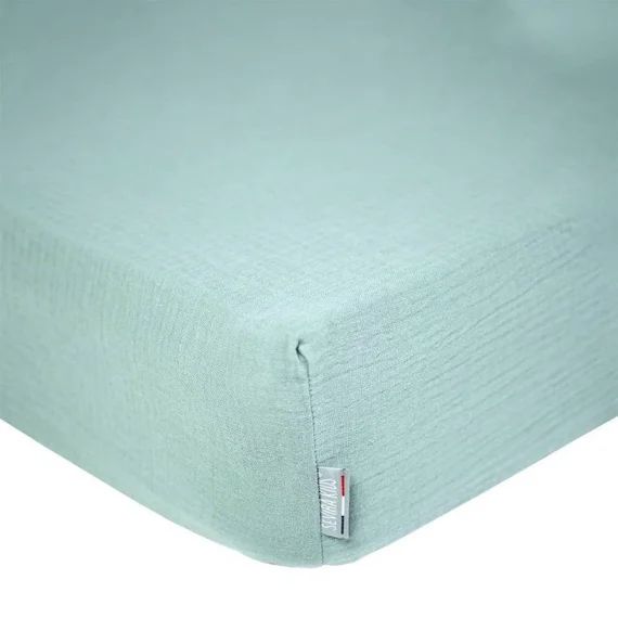 Drap-housse uni en gaze de coton Vert Eucalyptus 60×120 vert