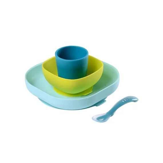 Coffret repas en silicone bleu (4 pièces)