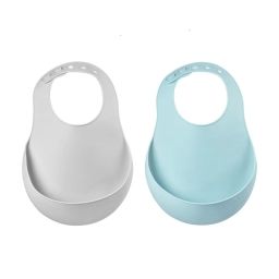 Lot de 2 bavoirs silicone réglables avec récupérateur gris/vert Beaba