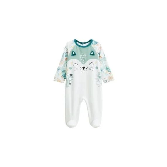 Pyjama Bébé En Velours Écru Roméo Blanc
