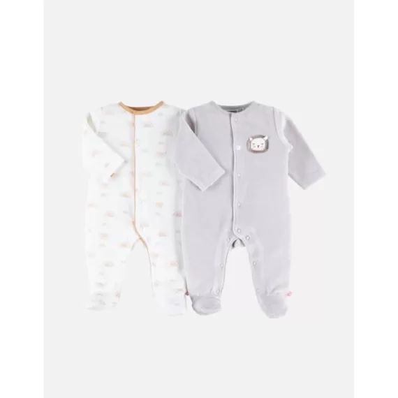 Set de 2 pyjamas 1 pièce en velours blanc