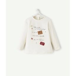 T-shirt écru en coton biologique avec message bébé fille –  – Soldes