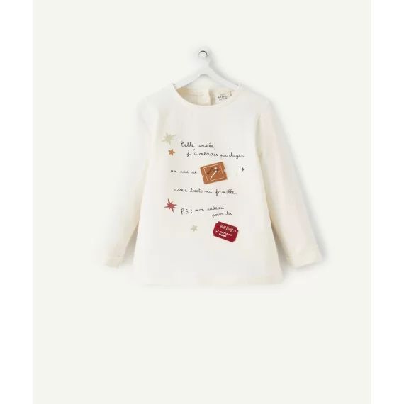 T-shirt écru en coton biologique avec message bébé fille –  – Soldes