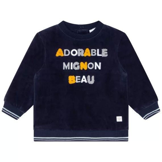 Sweat brodé velours en coton Garçon Bleu