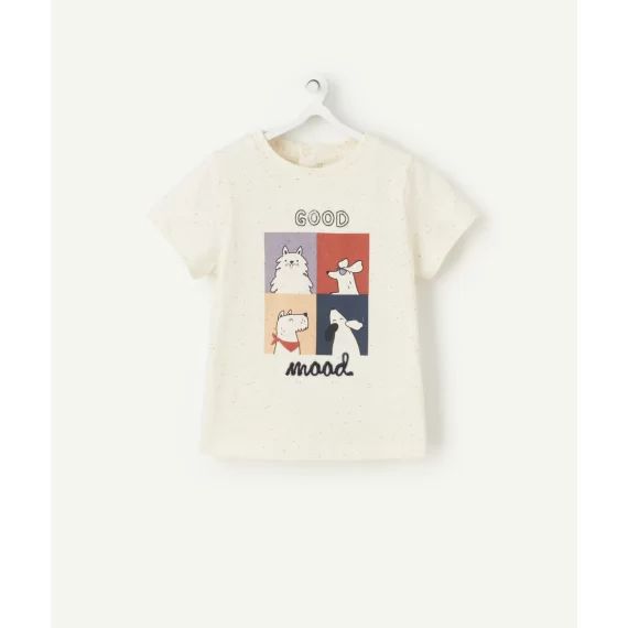 T-shirt bébé garçon écru avec pois et animation chiens –  – Soldes