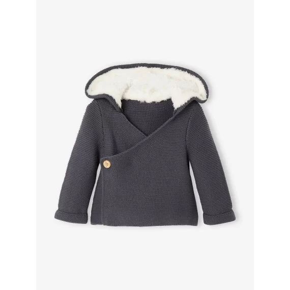 Cardigan avec capuche doublée fausse fourrure bébé bleu nuit