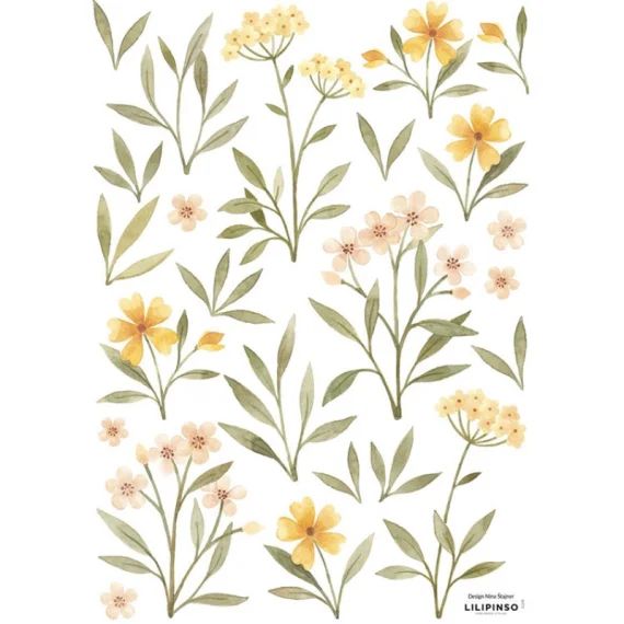 Stickers Oh deer fleurs oranges et jaunes (29,7 x 42 cm)