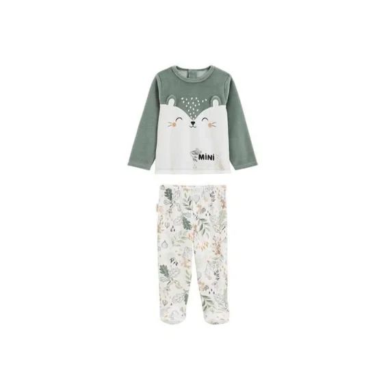 Pyjama Bébé 2 Pièces En Velours Avec Pieds Merlin Vert
