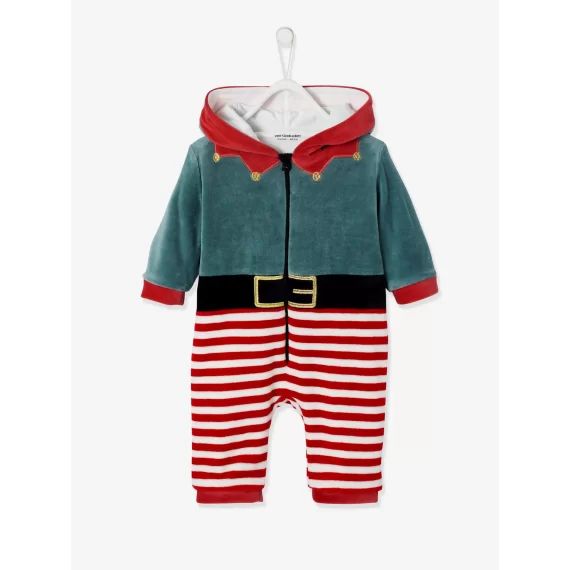 Surpyjama en velours lutin mixte bébé rouge brique