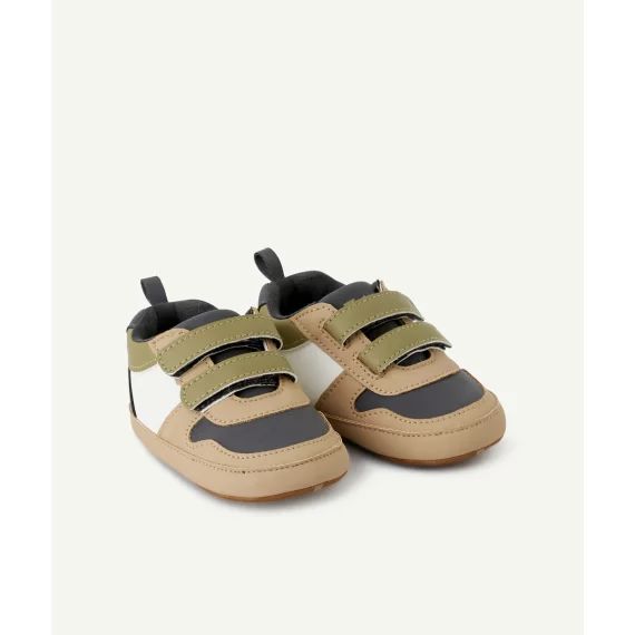 Chaussons style baskets bébé garçon kaki et marron –  – Soldes