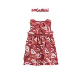 Robe Bébé + Headband En Gaze De Coton Alba Rose