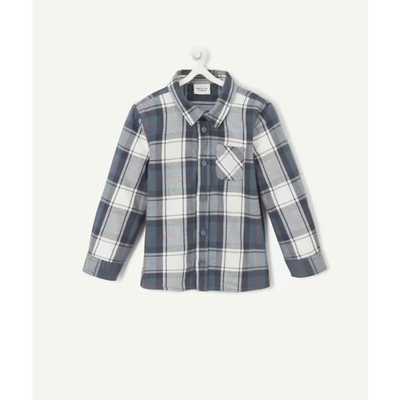 Chemise en coton à carreau bleu et gris bébé garçon –  – Soldes