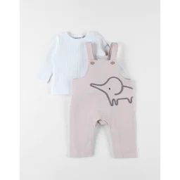 Set Salopette + T-shirt Éléphant Beige