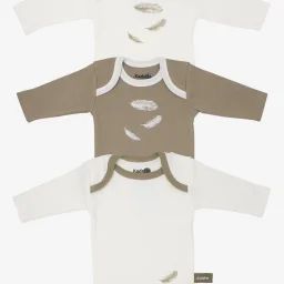 Body Manches Longues En Coton Bio À Motifs Plumes (lot De 3) Beige