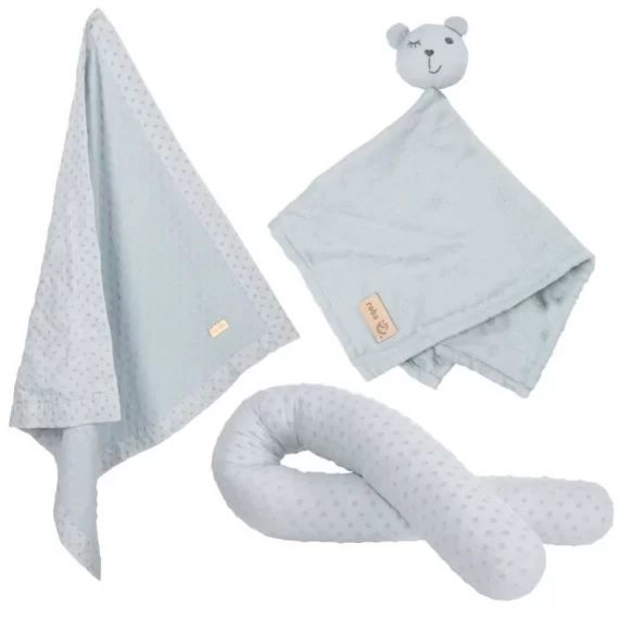ROBA Coffret Bébé Lil Planet – 3 PCS – 1 Coussin Traversin + 1 Couverture + 1 Doudou – Cadeau de Naissance – Bleu Clair bleu