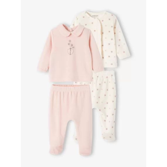 Lot de 2 pyjamas bébé en velours rose poudré