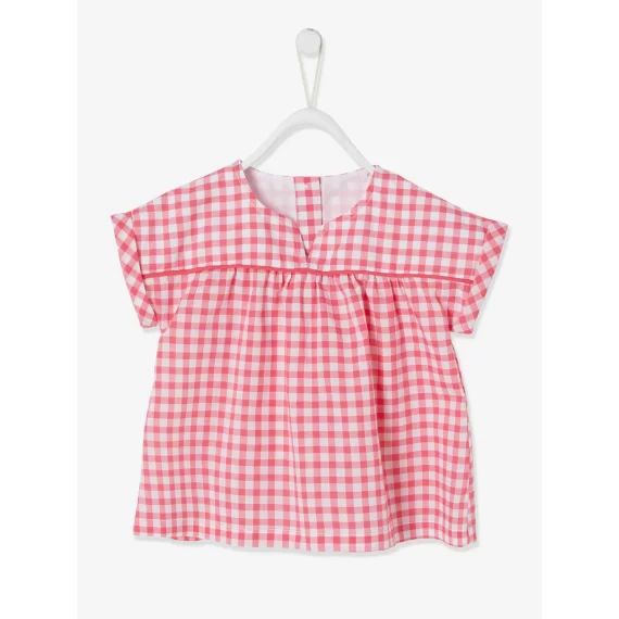 Blouse bébé fille imprimée carreaux rose
