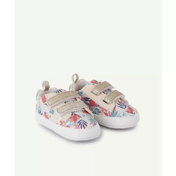 Chaussons style baskets bébé fille roses et imprimé fleuri –  – Soldes