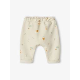 Pantalon naissance en molleton beige clair uni avec decor