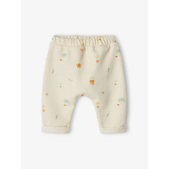 Pantalon naissance en molleton beige clair uni avec decor