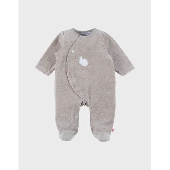 Pyjama Bébé En Velours Avec Broderie Phoque Beige