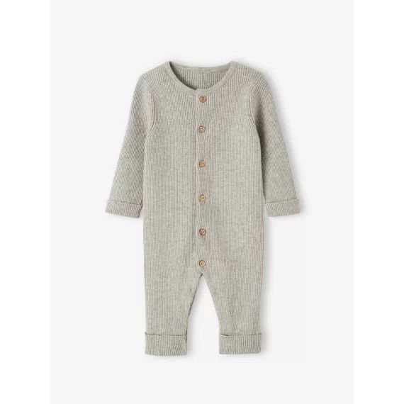 Combinaison en côtes bébé manches longues gris chiné