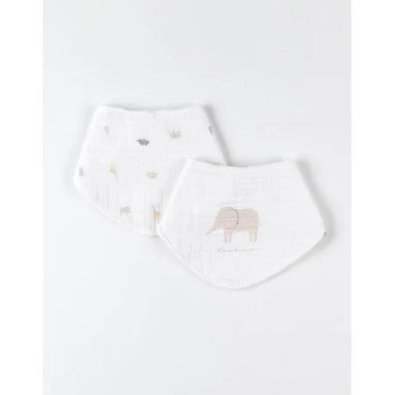Lot De 2 Bavoirs Bandana En Mousseline Et Éponge Beige