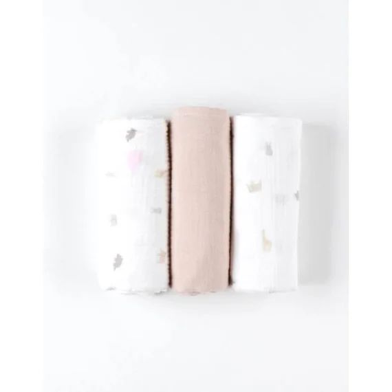 Lot De 3 Langes Imprimé Animalier En Mousseline, Écru,beige Marron