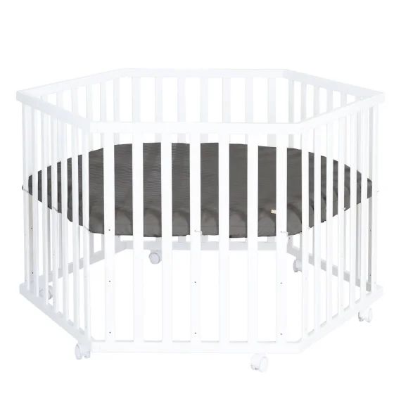 Parc Bébé Hexagonal + Tapis Déperlant En Cuir Végan Luxe Blanc – Anthracite
