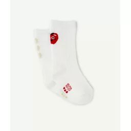 Lot de 2 chaussettes hautes bébé fille en coton bio blanches avec fraises –  – Soldes