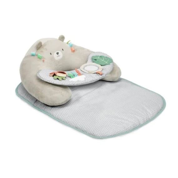 INGENUITY Tapis d&rsquo;éveil et siège d&rsquo;activités 4 en 1 Cozy Prop Nate, 5 jouets sensoriels, coussin ourson, dès la naissance blanc