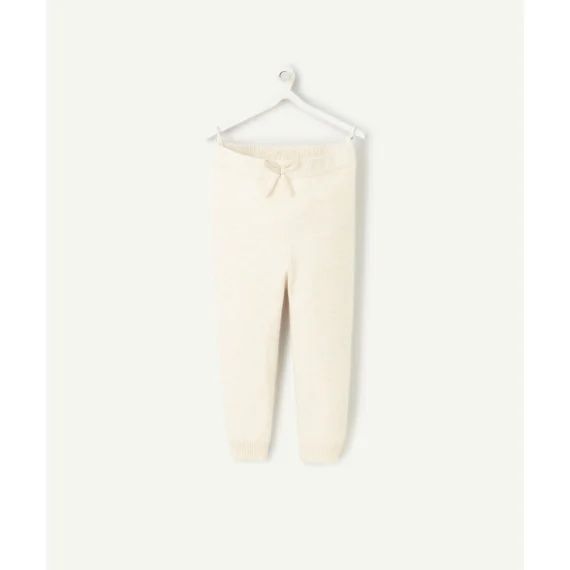 Pantalon droit bébé fille en fibres recyclées et maille compacte écru