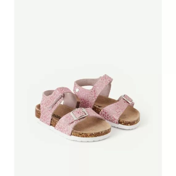 Sandales roses avec imprimé léopard pailleté –  – Soldes