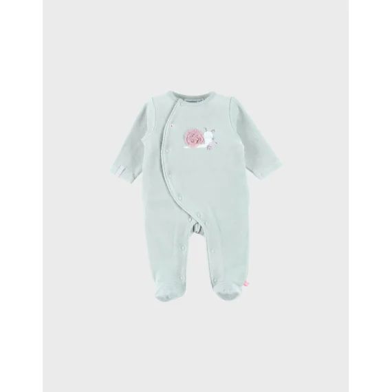 Pyjama Bébé En Velours Avec Broderie Escargot Vert