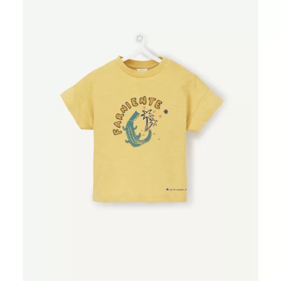 Le t-shirt jaune en coton biologique et message en bouclette –  – Soldes