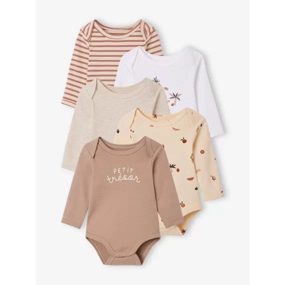 Lot de 5 bodies manches longues bébé emmanchure US cappuccino