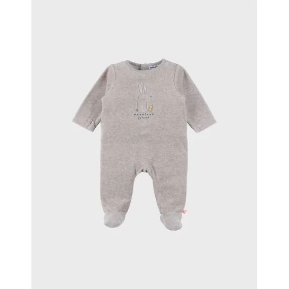 Pyjama Bébé En Velours Brodé Lapin Marron