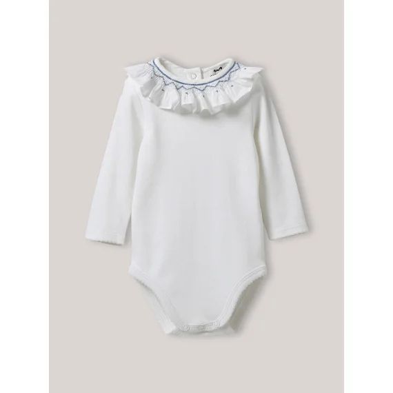 Body Col Avec Smocksen Coton Biologique Blanc Doux