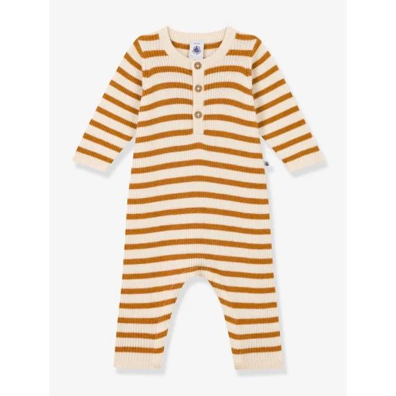 Combinaison rayée en tricot bébé PETIT BATEAU beige
