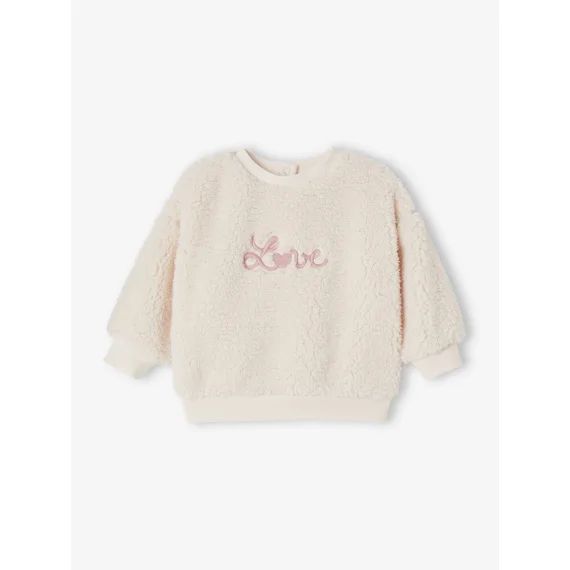 Sweat-shirt brodé amour en sherpa bébé écru